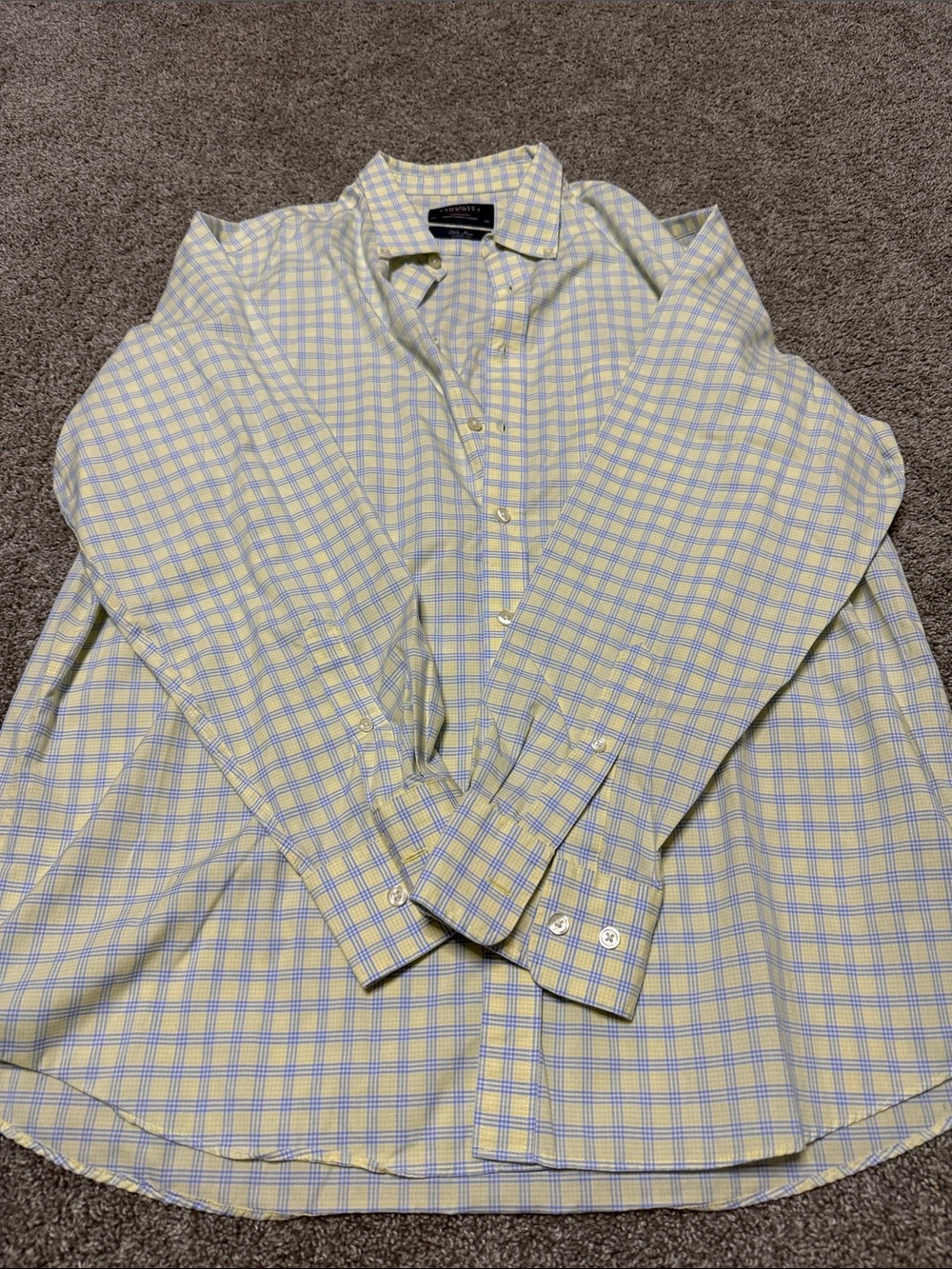 Charles Tyrwhitt Yellow and Light Blue Plaid Button-Down Shirt